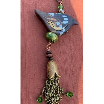 Blue Bird Pendant with tassel