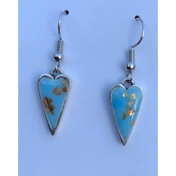 Mini Heart Earrings - Pale blue with gold flecks