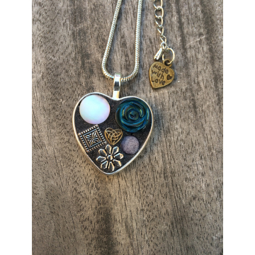 Blue Rose Mosaic Heart Pendant