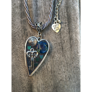 Earth Key Mosaic Heart Pendant