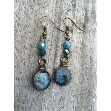 Handpainted Dangle Earrings - Blue