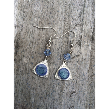 Handpainted Blue Pewter Honeycomb Earrings
