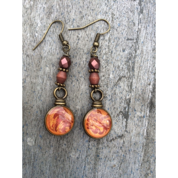 Handpainted Dangle Earrings - Rust