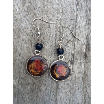 Handpainted Red, Gold, and Blue Earrings
