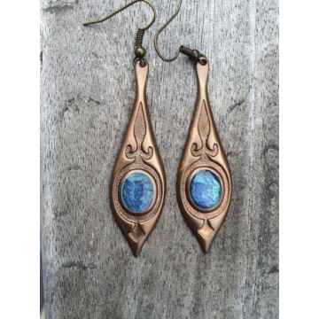 Natural Brass Global Spear Earrings - Blue