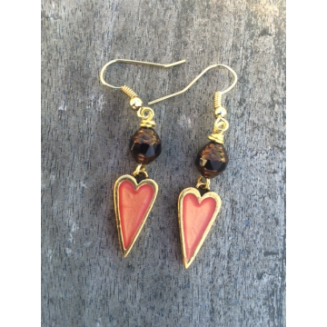 Handpainted Mini Heart Earrings - Gold Orange
