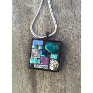 Mosaic Pendant Turquoise/Purple Jasper/silver