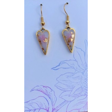Mini Heart Earrings - Pink/White with gold flecks