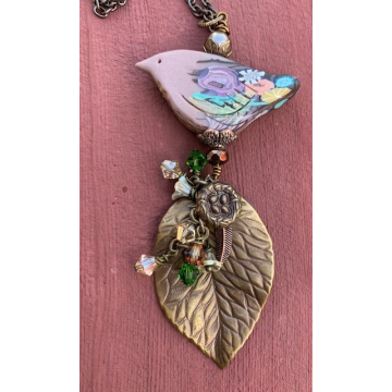 Brownish-Purple Wild Forest Bird Pendant