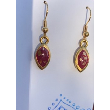 Drop Earrings - Dark Pink with gold flecks