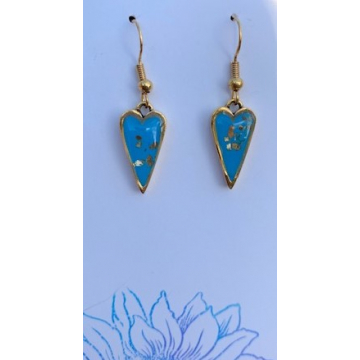 Mini Heart Earrings - Turquoise with gold flecks
